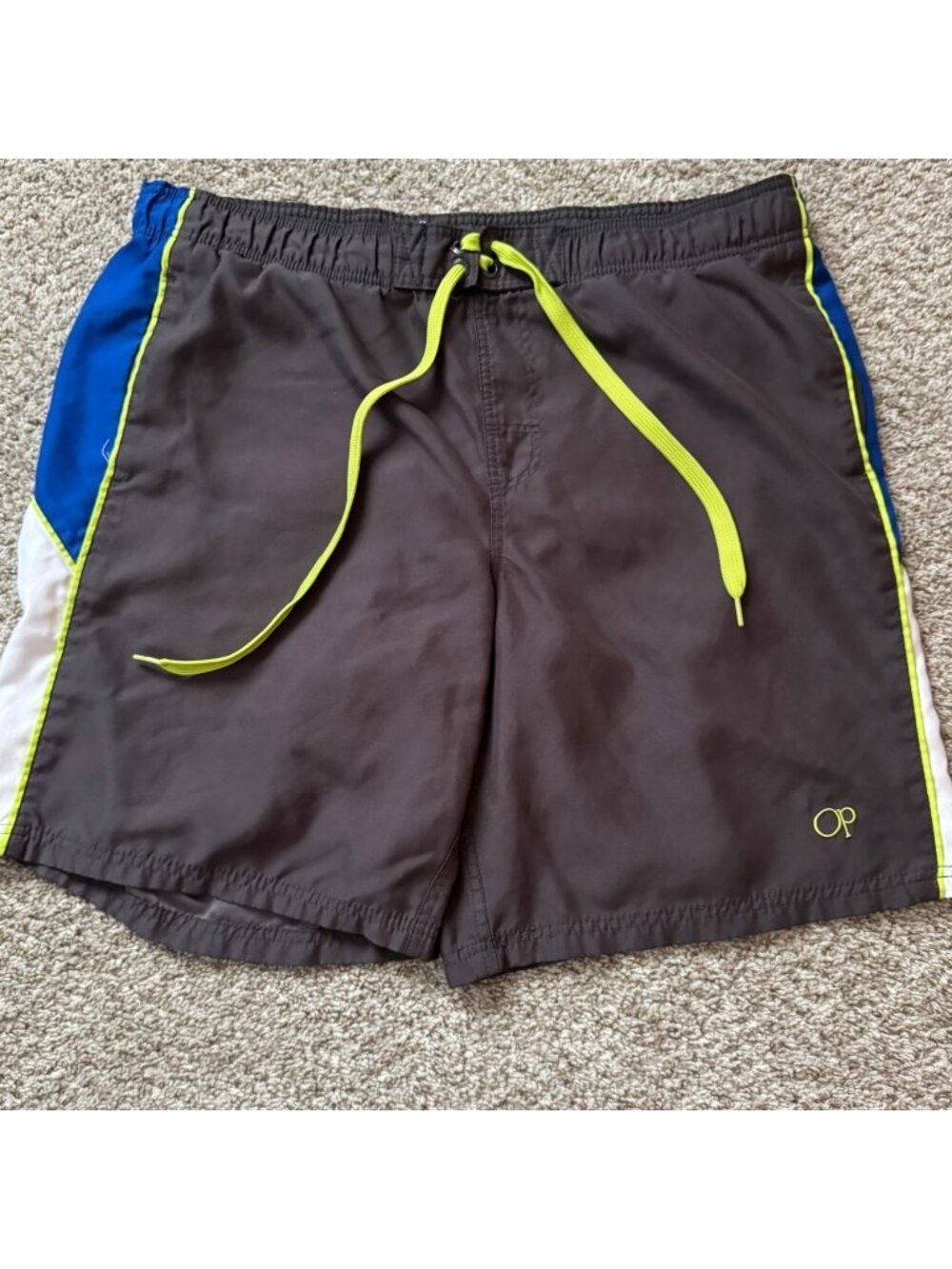 OP Ocean Pacific Swim Trunks Men's Size L 36-38 Greystone Blue White Neon